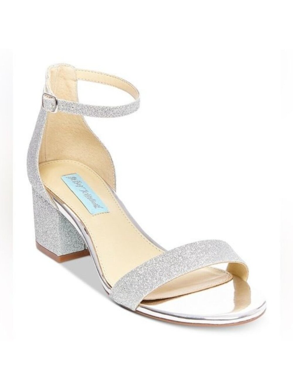 Betsey Johnson Women’s Jayce Evening Sandals Size 7.5 Glitter Block Heel Silver